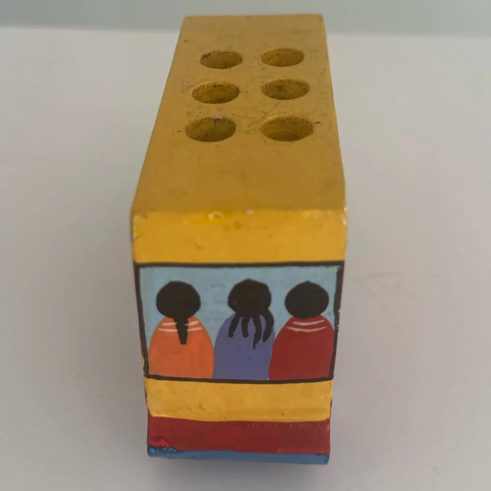 Colorful Wooden School Bus Pencil Holder